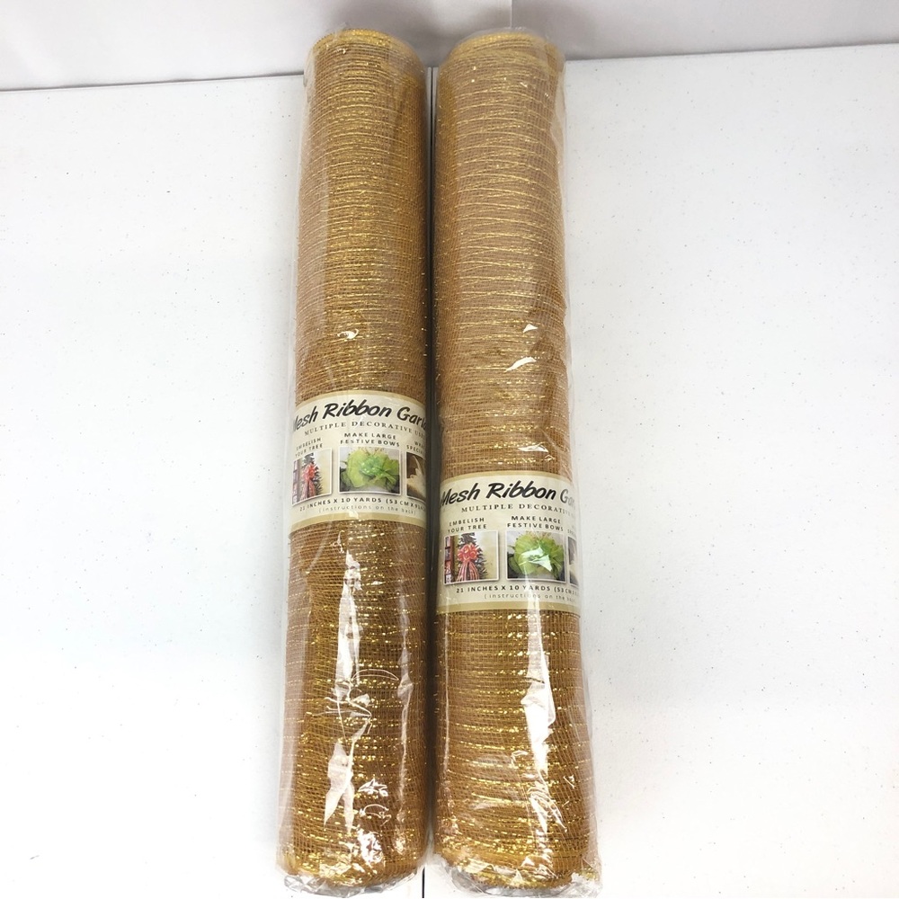 Mesh Garland Gold Ribbon For Wreaths Two Large New Rolls 10 Yards Each